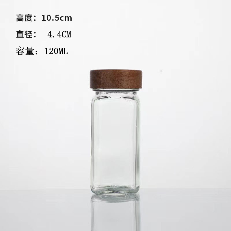 木盖调料罐烧烤香辛料玻璃调味瓶厨房餐厅相思木玻璃撒料罐跨境|undefined