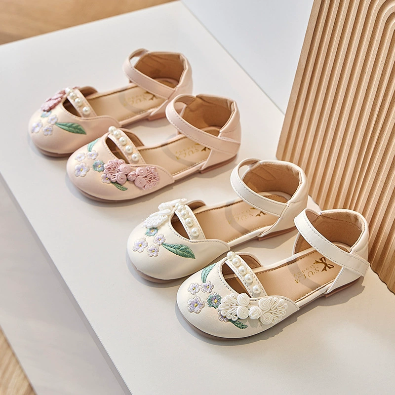 Стильные туфли для девочек 2024 Летняя принцесса в китайском стиле вышивка цветы