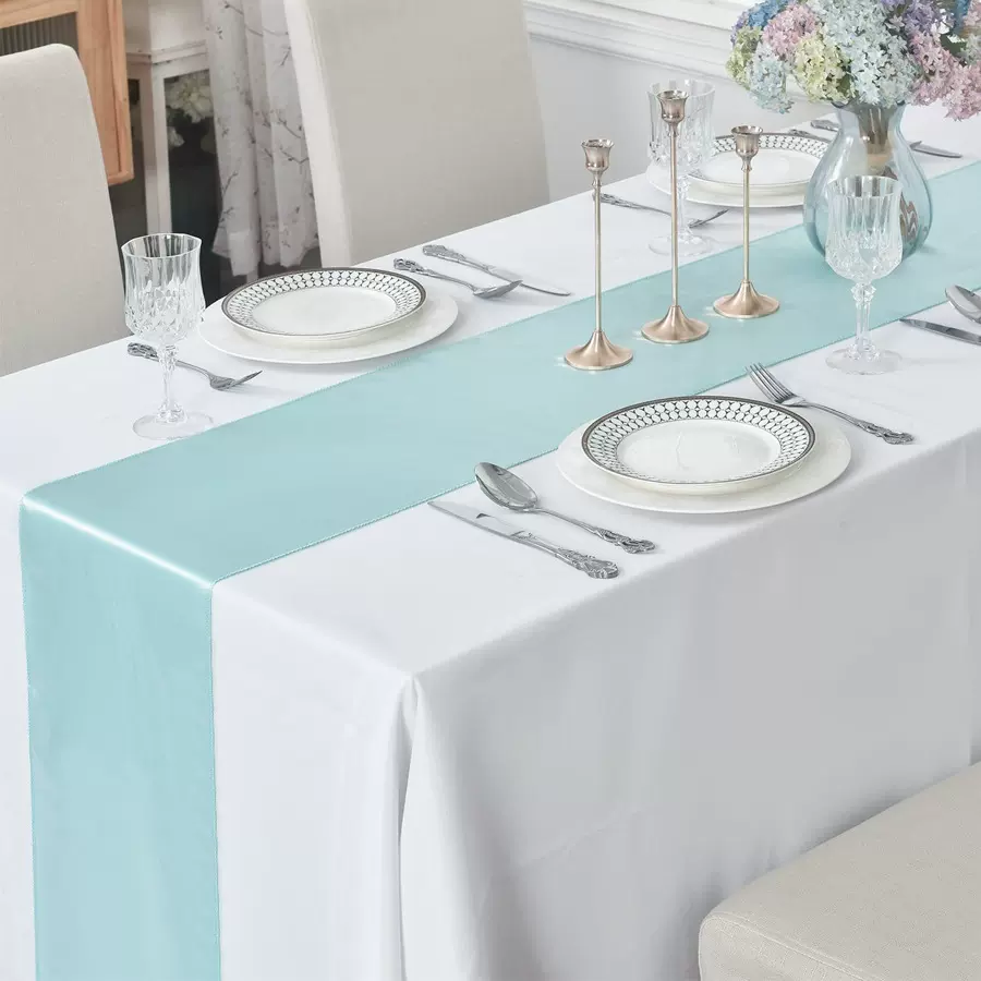 跨境纯色绸缎色丁桌旗高密锁边婚庆派对装饰绸布茶几桌垫桌旗批发