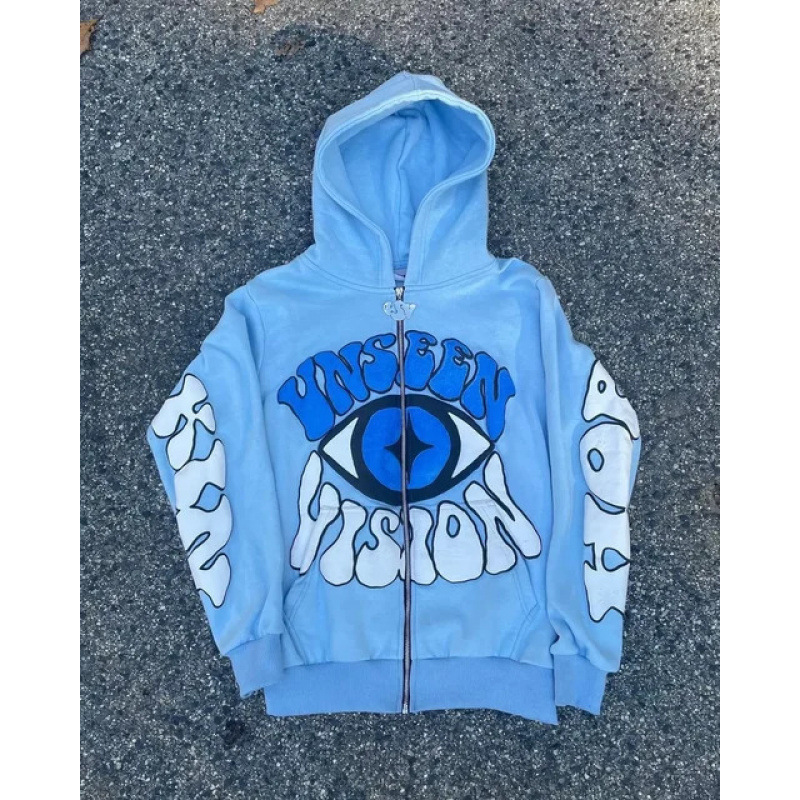 Retro Zip-Up Hoodie – Oversized Eye Print Pullover, Vintage Streetwear For Men & Women_viptrois.com