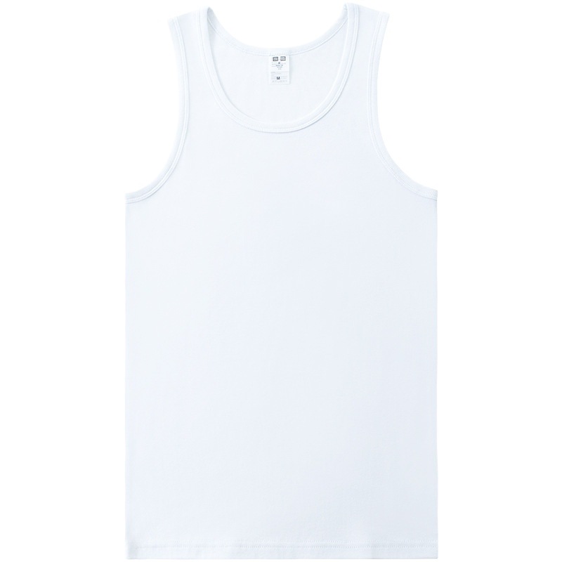 Vest Men's Sleeveless T-Shirt Summer Pure Cotton Waistcoat Heavy Ribbed Vest Sports Fitness White Mountains and Seas