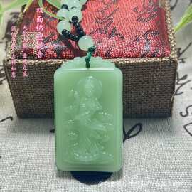 仿碧玉锦鲤站立观音吊坠男女款双面玉牌连年年有余毛衣链挂件项链