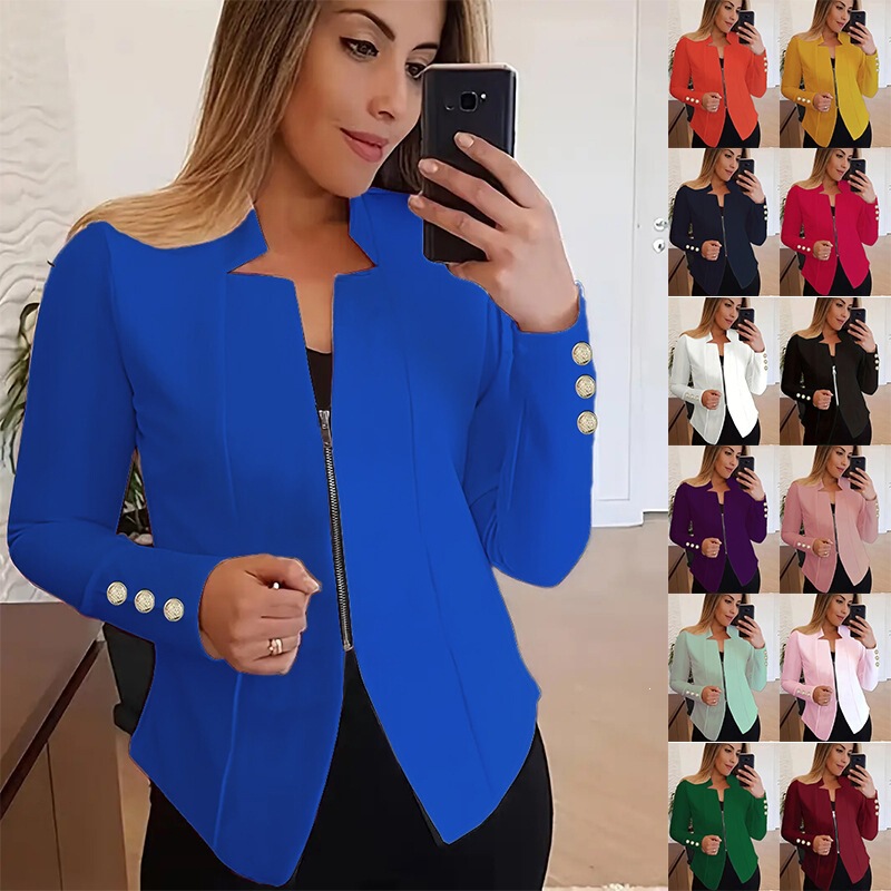 2026 New Amazon AliExpress European and American Women's Fashion Small Blazer with Cuff Buttons and Zipper Cardigan Top