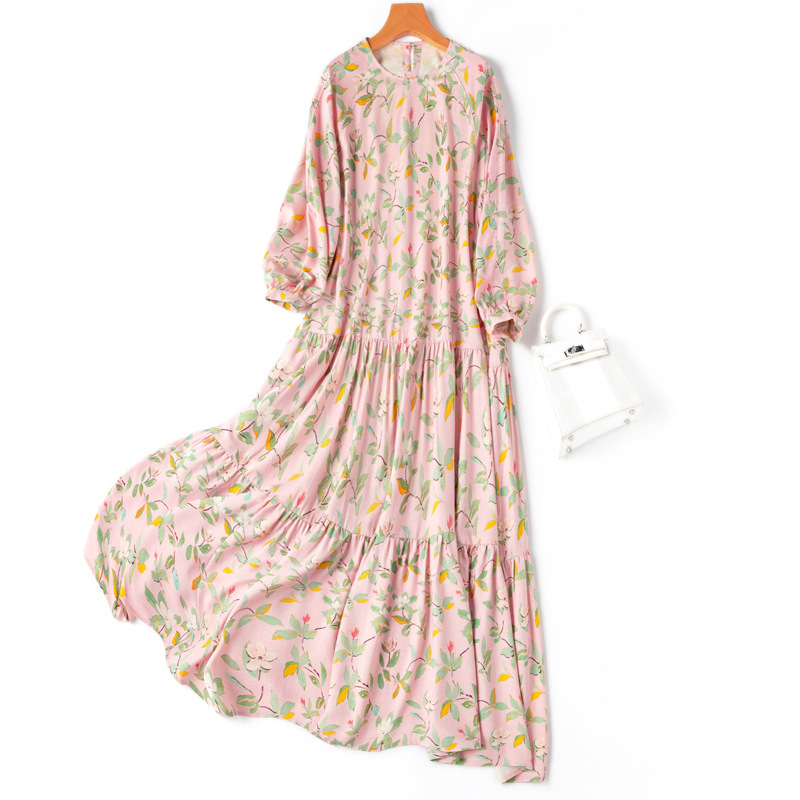 120cm Lengthened Silk Silk Lantern Long Sleeve Cake dress Skirt Large Swing Dress