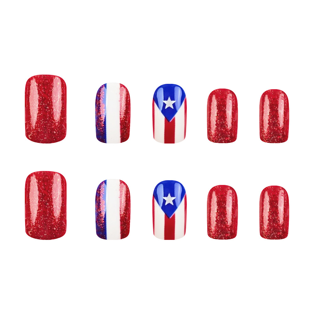 24 piezas de manicure de rayas rojas y azules independientes, estrella de pentacos europeas, parche de uñas transfronterizas, suministro directo.