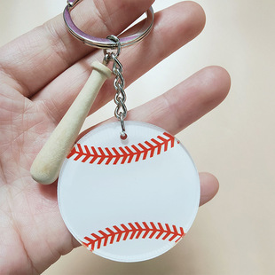 Transparent acrylic keychain pendant double-sided pattern baseball key chain custom wholesale cross-border gift in stock