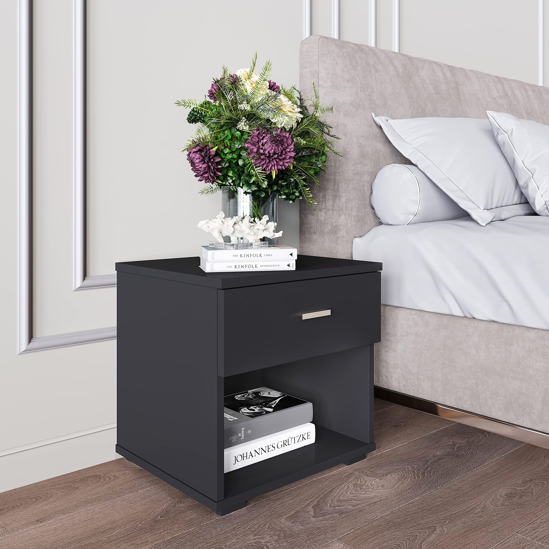 mesa de cabecera doméstica pequeña moderna y simple para almacenar gran espacio de almacenamiento para el dormitorio simple