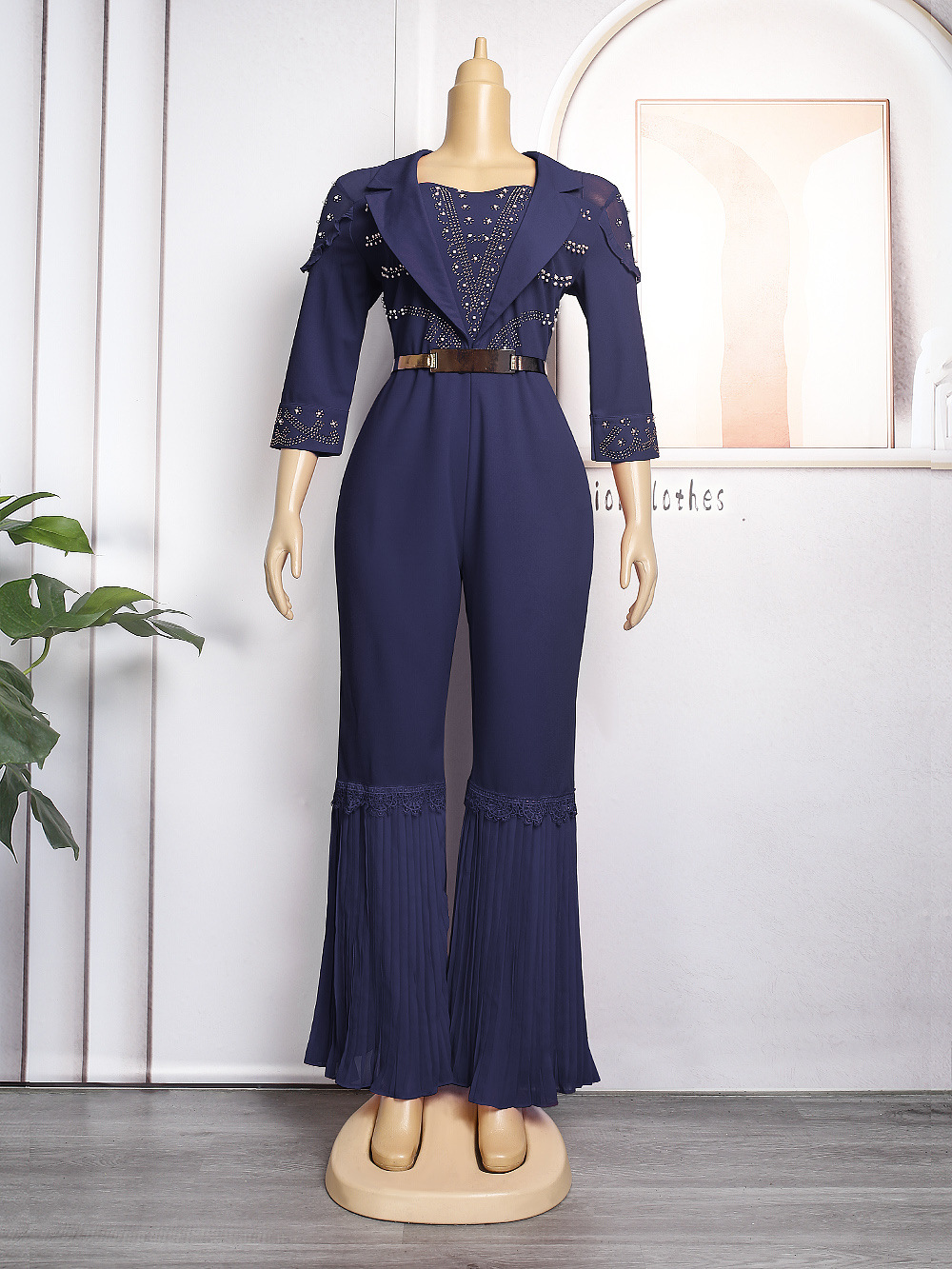 AliExpress Amazon wish2023 nuevo Flared Pantalones rectos ropa de las mujeres africanas más tamaño mono cinturón image 9