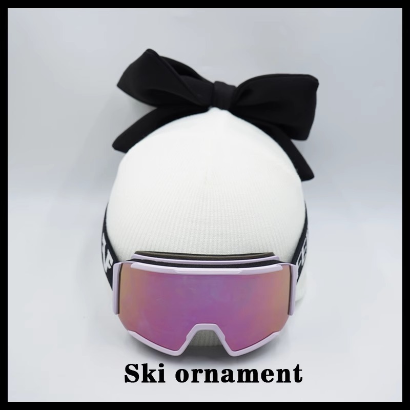Black Double Layer Bow Ski Hat Helmet Cover Handmade Accessories