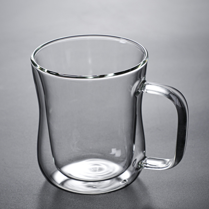 Taza de vidrio de alto silicio de silicio resistente a altas temperaturas, cinta transparente creativa para el té de flores, taza de café de leche, taza de vidrio de doble capa aislante