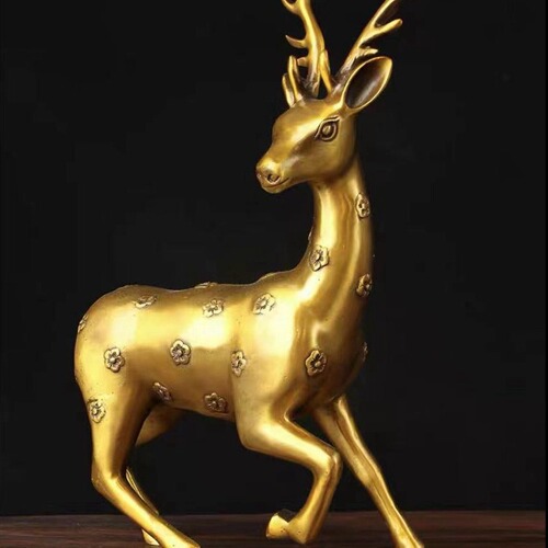 Brass deer sculpture large sika deer pair ornaments auspicious home living room office crafts decorations