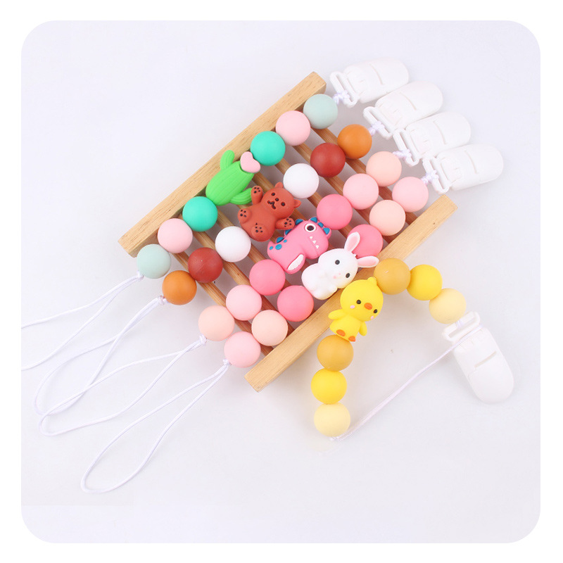 Animal estereoscópico bebés de silicona chupeta clips cadena de mordida de dientes de bebé cadena de molar cadena de prevención de la caída chupeta