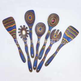 新品彩木锅铲七件套木质加长炒菜铲长柄漏铲不粘锅家用厨具套装