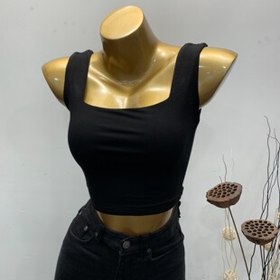 South Korea selling INS simple color beauty cried! Short Wide Shoulder Strap Navel Camisole 2025 Summer Women