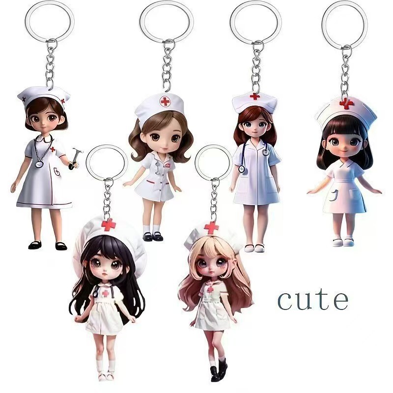 Cross-Border Acrylic 2D Flat Cute Nurse Keychain Pendant Backpack Accessory American Style Junior Couple