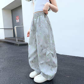 2026新款夏季女童彩色蝴蝶结印花休闲裤百搭宽松阔腿裤潮儿童薄款