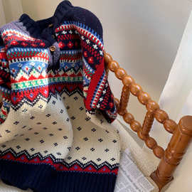 北欧费尔岛~Chirstmas圣诞专属氛围感复古提花半开领重磅套头毛衣
