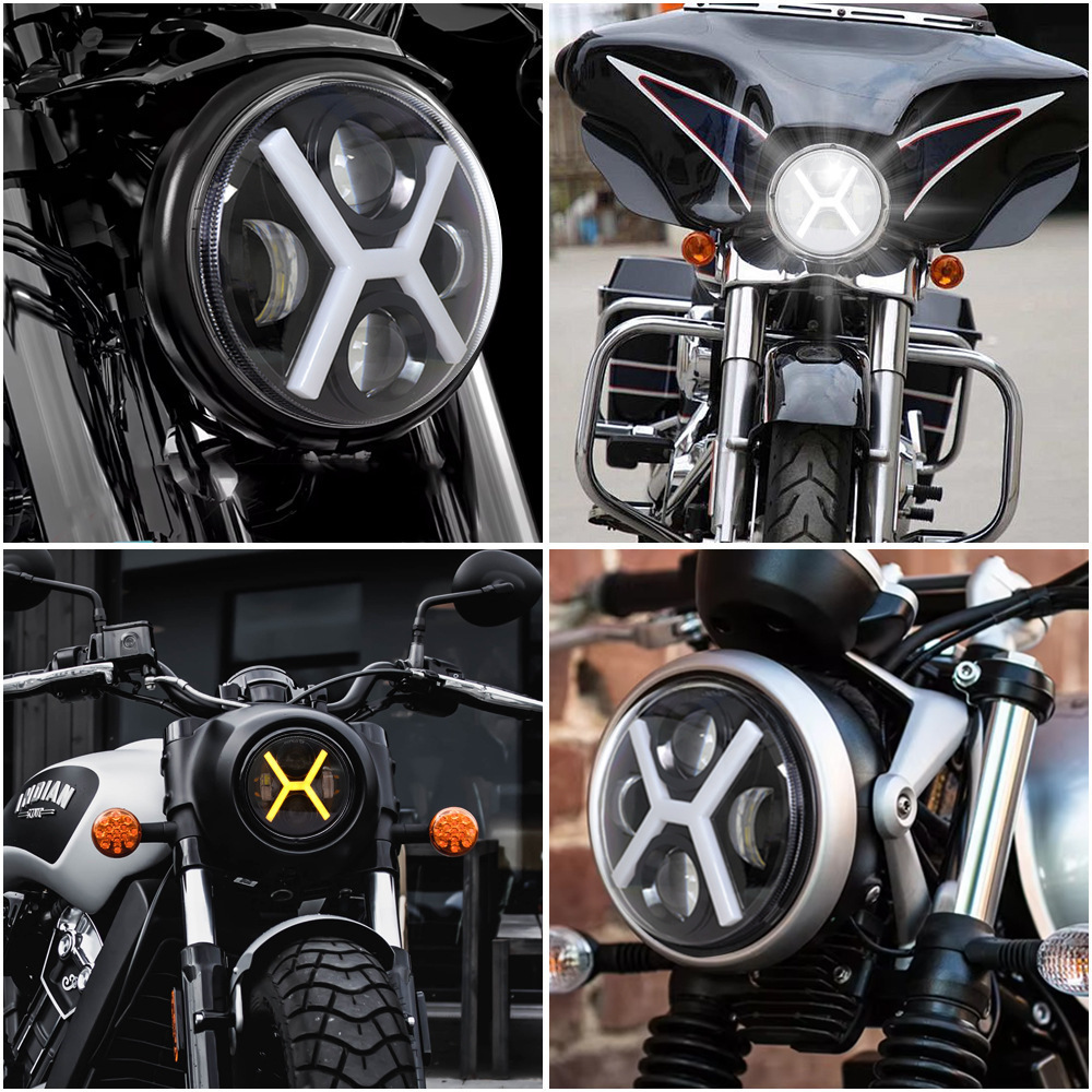 Cross-border LED headlight X-type aperture 5.75inch LED headlight modification for off-road vehicle lights Harley motorcycle headlamp