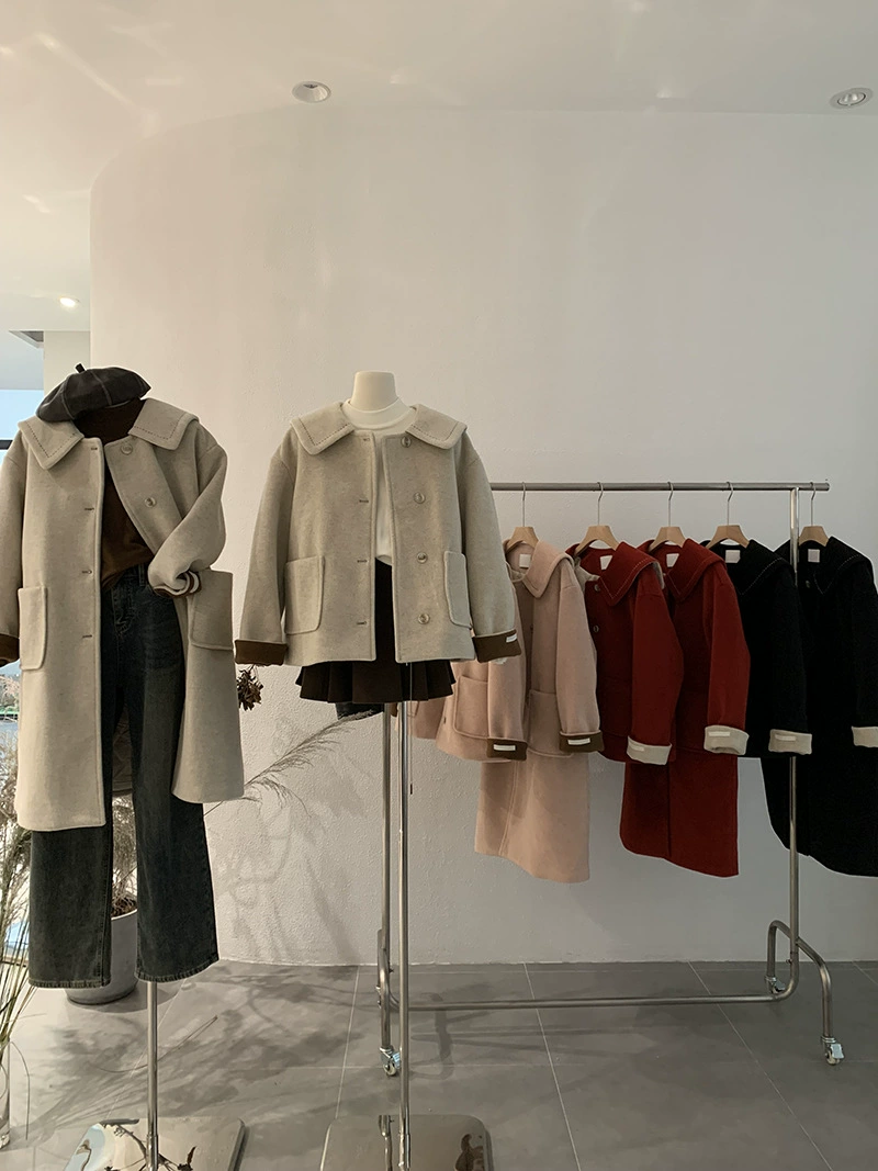 Quilted demi-season woolen coat, jacket, long-sleeve