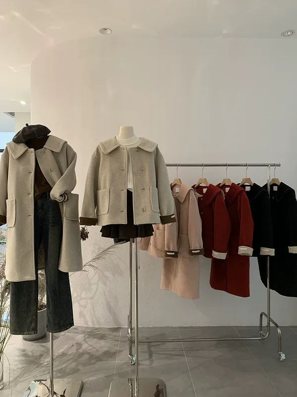 Quilted demi-season woolen coat, jacket, long-sleeve