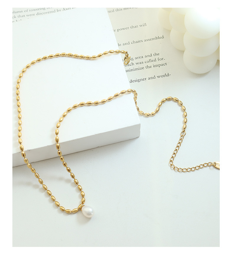 Fashion Solid Color Titanium Steel Pendant Necklace Inlay Pearl Stainless Steel Necklaces 1 Piece