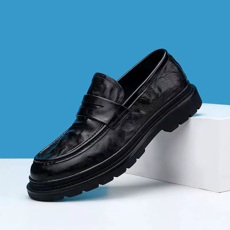 Новые весенние мужские кожаные туфли в британском стиле, повседневные туфли из натуральной кожи, универсальные деловые кожаные туфли, модные мужские туфли с круглым носком на толстой подошве, увеличивающие рост.