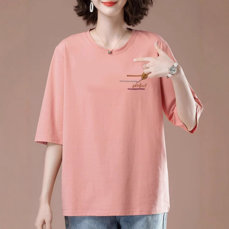 貿易輸出 綿100% 七分袖Tシャツ ゆったりお腹カバー 五分袖 洋風 春夏 大きいサイズ レディース トップス|undefined