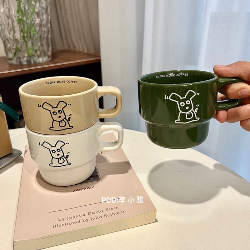 卡通批发学生INS小狗印花罗叠陶瓷杯家用宿舍水杯广告促销马克杯
