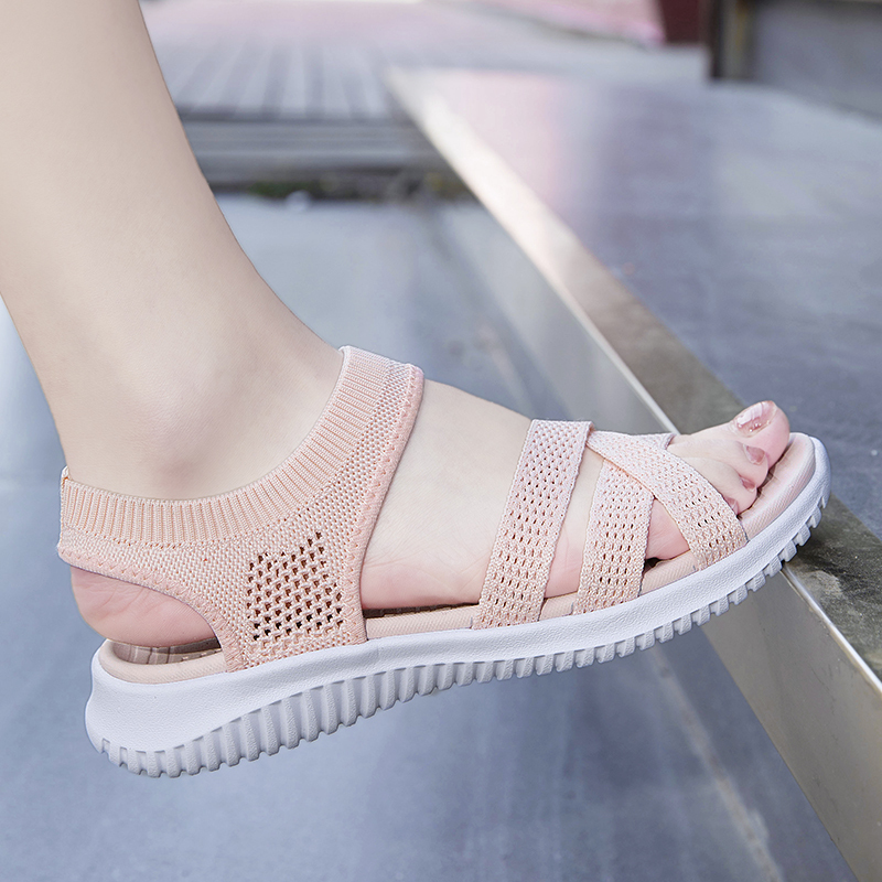 Pregnant Women's Shoes 2023 Summer New Style Breathable Flat Roman Sandals Puffy Feet Loose Elastic Women's Shoes Moms Shoes