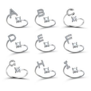 Cross-Border Dot Diamond Korean Style Ring Jewelry Creative Women's Ring Adjustable Open Ring 26 Letter Ring Wholesale