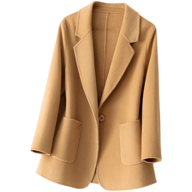 純毛スーツ襟両面ウールコート レディース ショート丈 2024年秋冬新作 韓国風 ゆったりウールコート