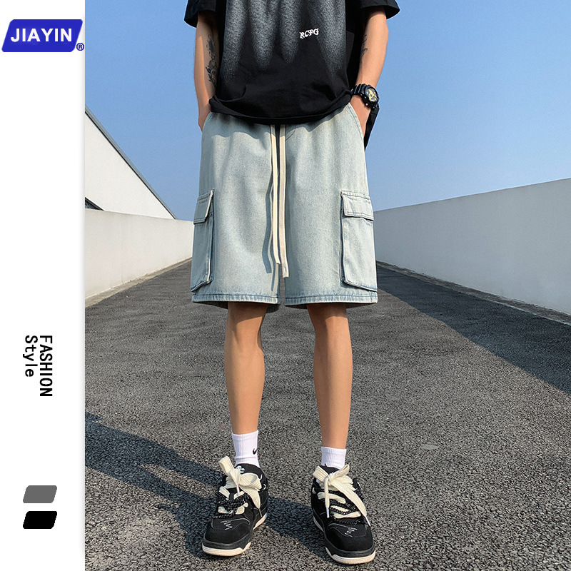 Trendy Brand Tooling Denim Shorts Men's American Style Retro Vibe High Street Pants Summer Thin New Arrival Half Pants