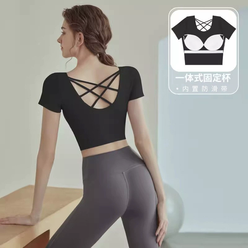 Йога-майка для спорта без бренда — Crop с Bust removable cups, дышащий тренировочный комплект