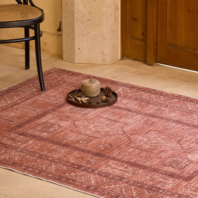 Ethnic Style Carpet for Living Room, Large Area, Stain-Resistant and Easy to Care For, Bedroom High-End Crystal Velvet Carpet, Non-Slip Rug