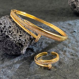 Cross-border popular 18K gold-plated micro-zirconia nail bracelet ring set high-end vacuum plating
