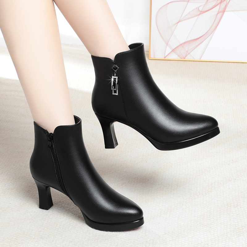 Winter 2023 New Women's Boots Comfortable Single Boots Warm fleece-lined Cotton Shoes Waterproof Platform Pointed High Heel Thick Heel Women's Ankle Boots