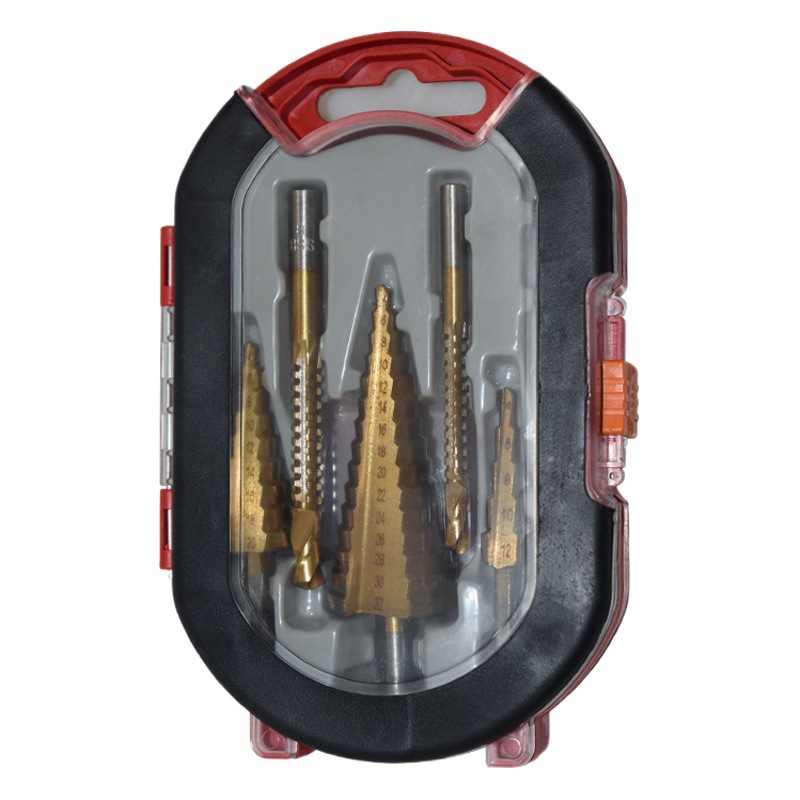 Pagoda taladro traje 6PC acero de alta velocidad 4241 titanio-plateado taladro de la ranura del taladro del paso taladro dentado abridor de agujero de acero inoxidable