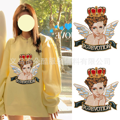 电脑绣花标服装辅料章仔水溶刺绣布贴天使大号补丁贴箱包配饰布标