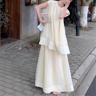 Sleeveless Skirt Suit for Fat Women French Fashion Summer Large Size 1.0-150kg Loose Top + Long Skirt Two-Piece Set