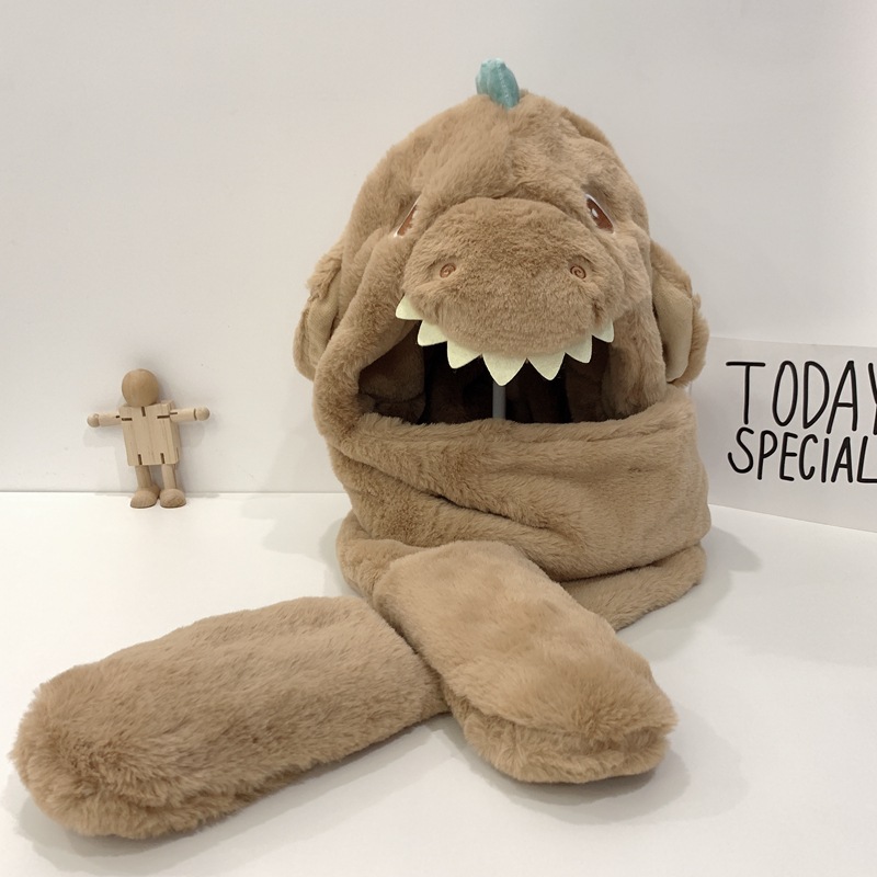 Sombreros infantiles bufandas guantes en invierno lindo dinosaurio para niños y niñas bebés protectores de oídos a prueba de viento con tres piezas engrosadas