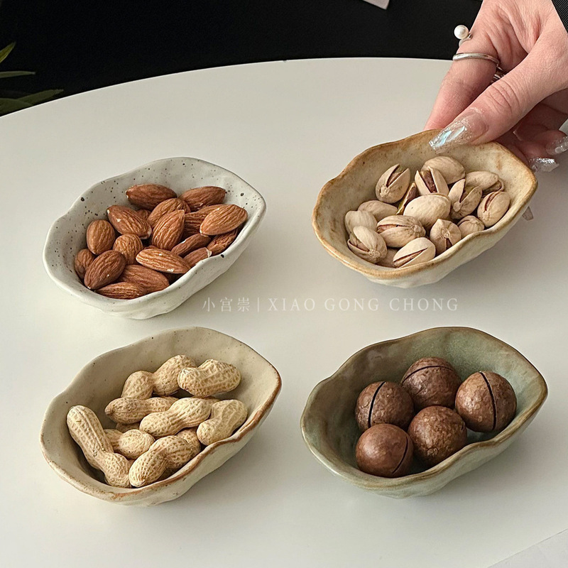 Irregular Coarse Pottery Fruit Plate, High-End Tea Snack Plate, Exquisite Afternoon Tea Dessert Plate, Coffee Table Display Plate, Snack Plate Irregular Coarse Pottery Fruit Plate, High-End Tea Snack Plate, Exquisite Afternoon Tea Dessert Plate, Coffee Table Display Plate, Snack Plate