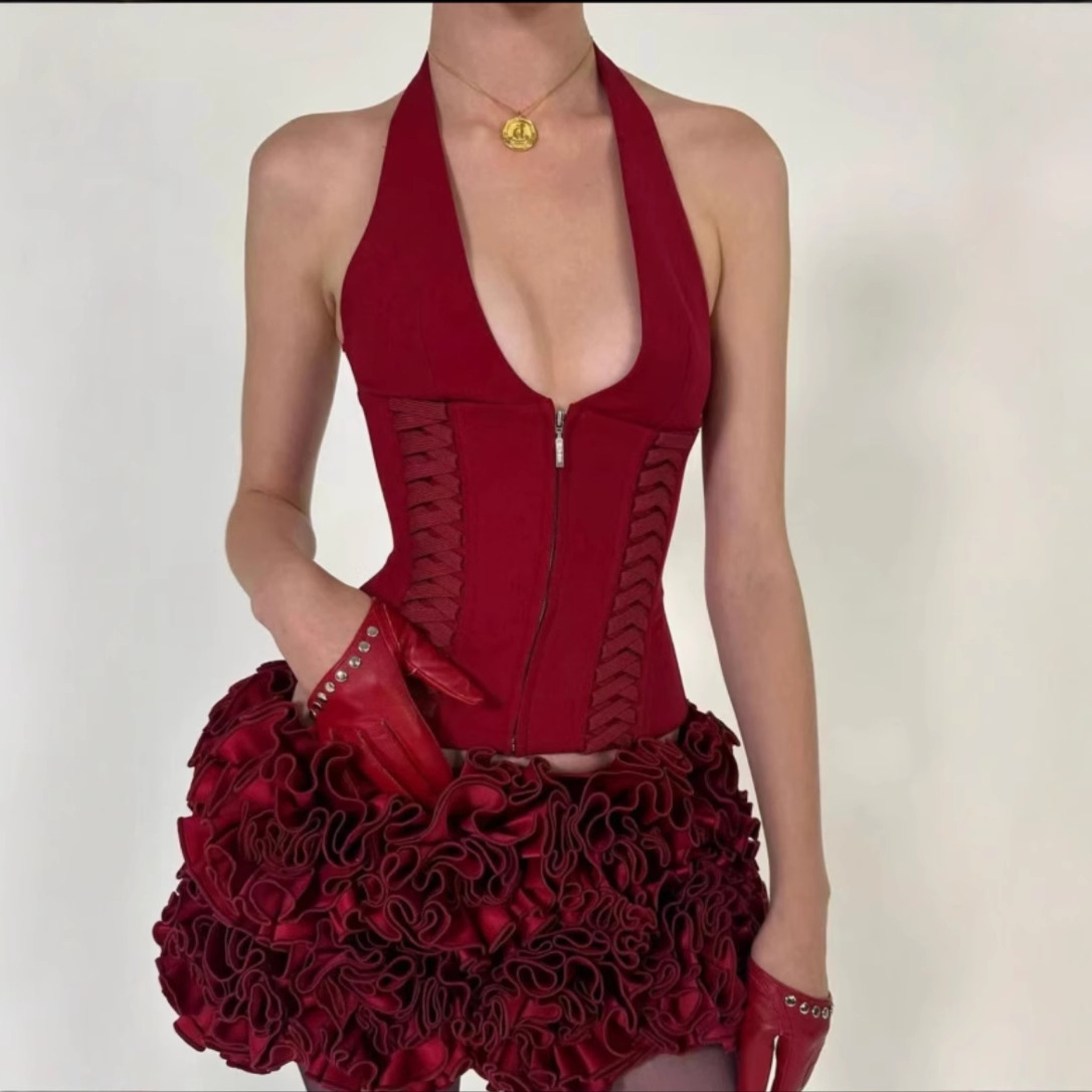 Jennie mismo estilo dios restauración fanci compuesto multicapa industria pesada moldeadora almohadilla para el pecho sujetador de hueso de pescado top de tubo halter image 3