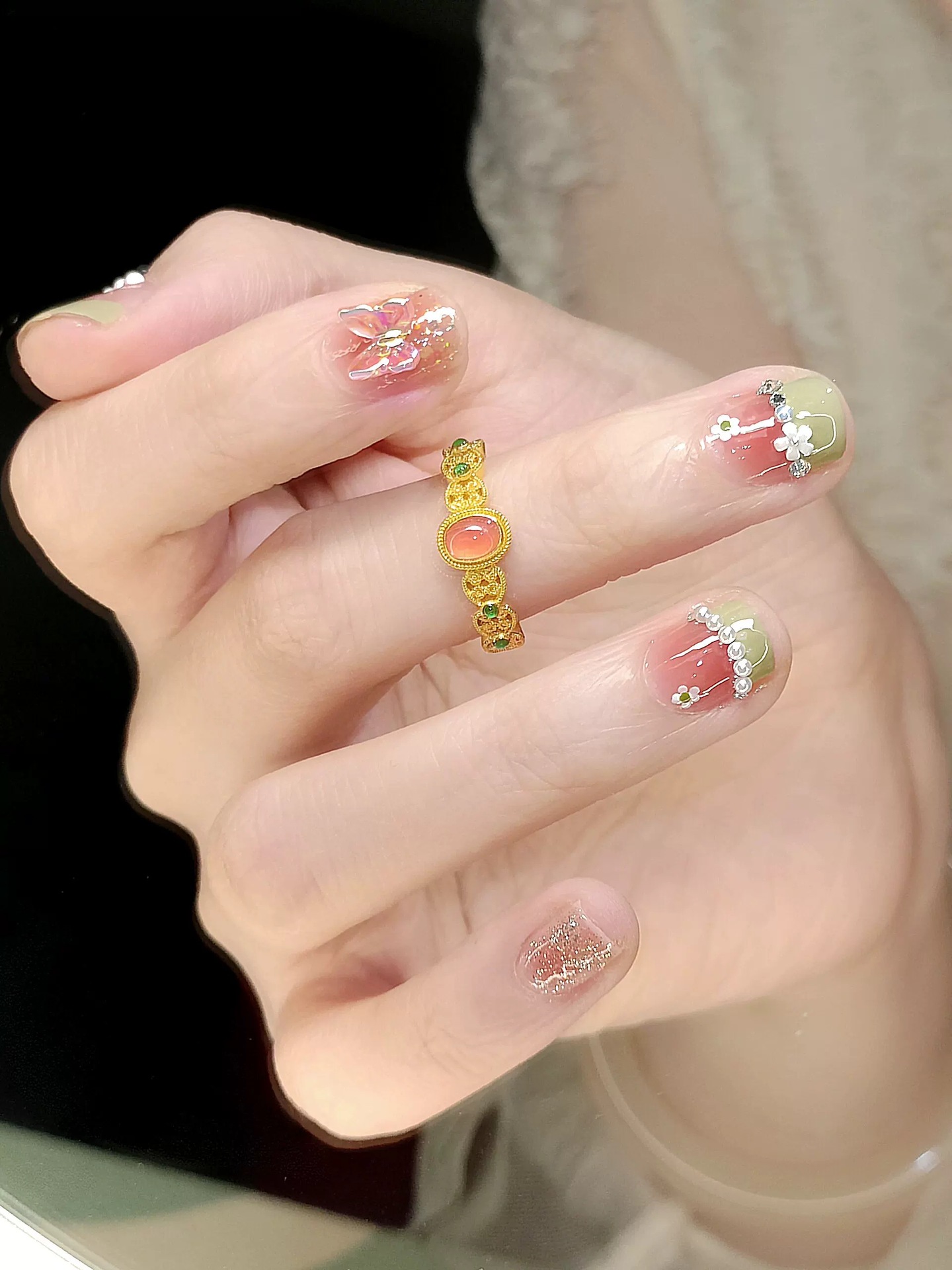 Bague de luxe en soie pour palais du Vietnam, fleur de vent, sable doré, phénix, hibiscus, petit palais, pinson, anneau léger, bijoux de bouche_voghion.com