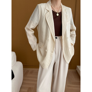 Sinan Pleated Texture French Linen Blended Thin Suit Jacket 2025 Autumn and Winter New Style Sn5012
