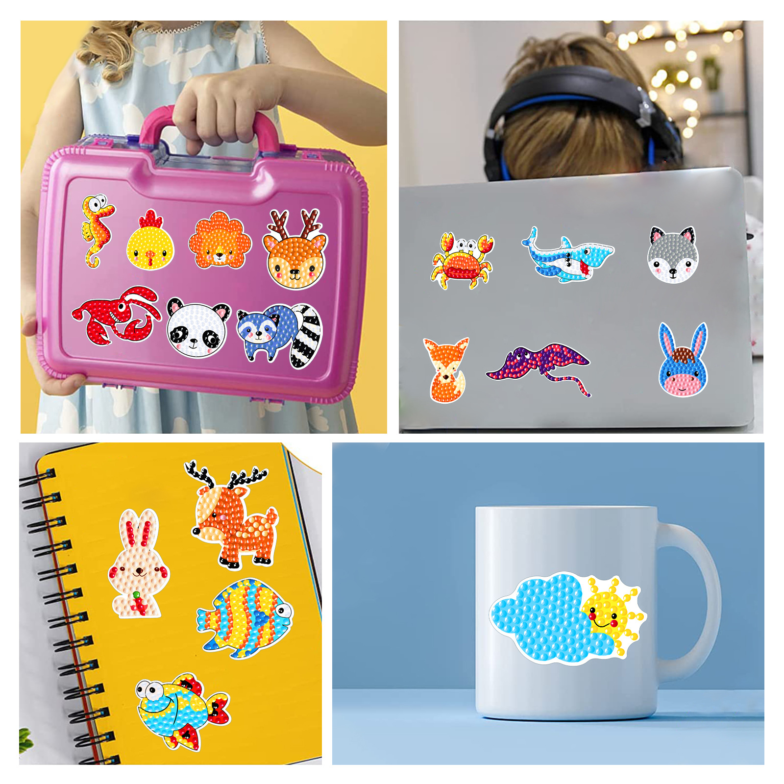 Pegatinas de animales de dibujos animados superventas Pintura de diamante pegatinas gratis Pintura de ladrillo DIY pegatinas de pared pegatinas hechas a mano cristal diamante brillante