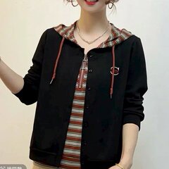 一件代发直播爆款2025秋季新款时尚百搭休闲连帽拼接假两件卫衣潮