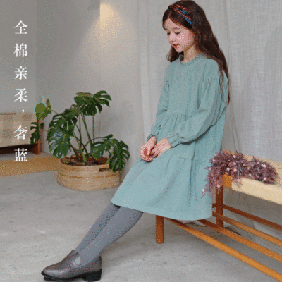 春季灯芯绒连衣裙现货MoriGirl 春款女童装中大童裙子森女 长裙|ms
