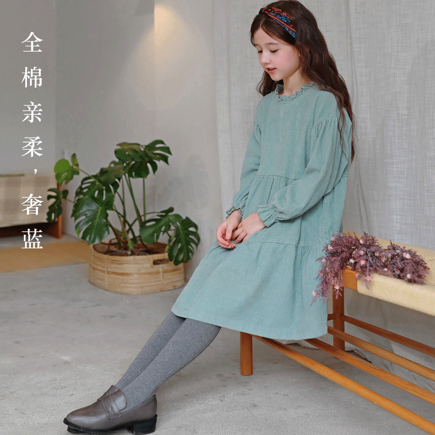 春季灯芯绒连衣裙现货MoriGirl 春款女童装中大童裙子森女 长裙|ms