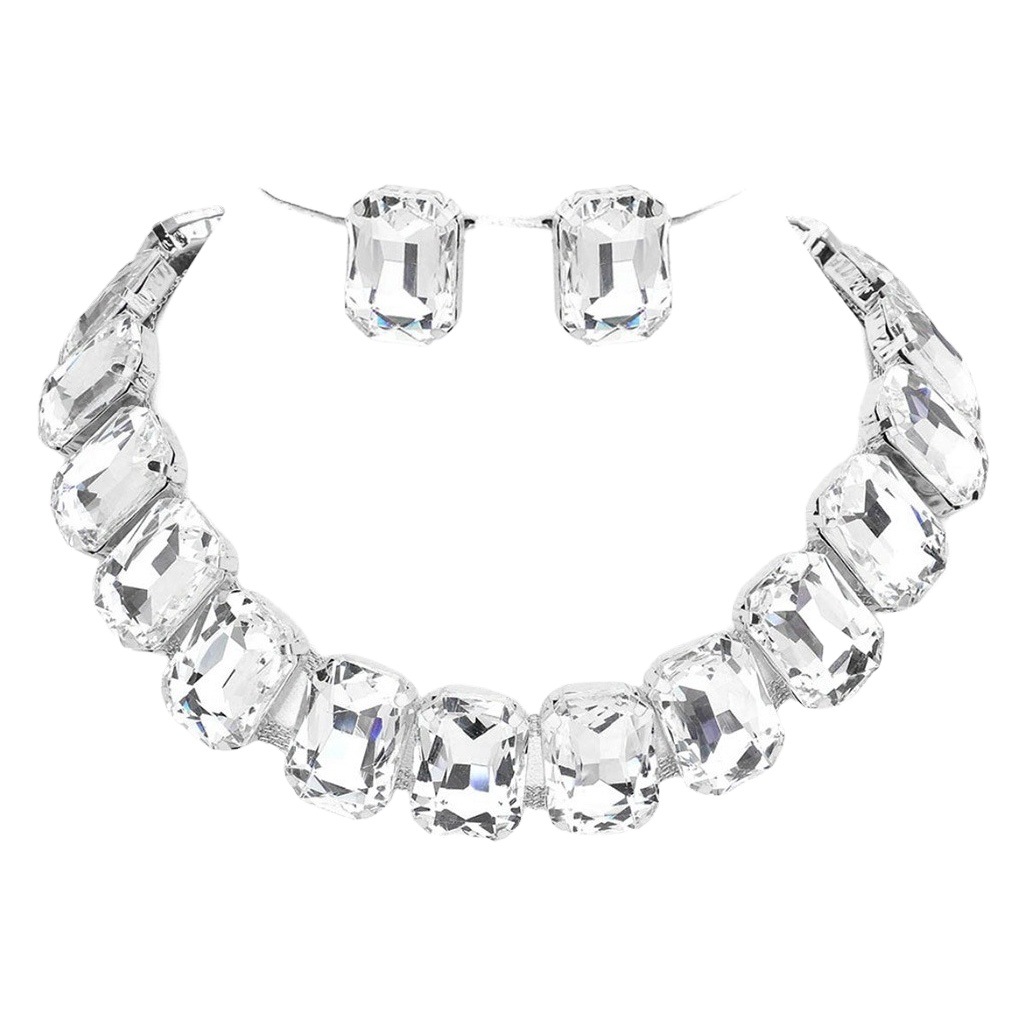 Cross-Border moda rhinestone collar traje europeo y americano personalidad exagerada collar cuadrado pendientes accesorios conjunto de joyas