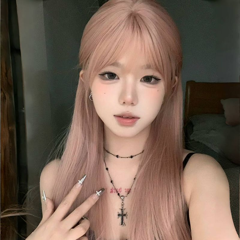 Yi Meng Wig for Women with Long Hair, Realistic Long Straight Pink Hair, Jk Style for Young Girls, Natural Influencer Style, Full Head Cover Yi Meng Wig for Women with Long Hair, Realistic Long Straight Pink Hair, Jk Style for Young Girls, Natural Influencer Style, Full Head Cover